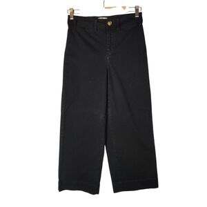 Marine Layer Wide Leg Crop Pants 4 Petite Black High Rise Cotton Twill Chino